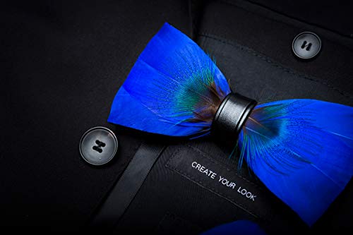 RBOCOTT Mens Handmade Feather Pre-tied Bow tie and Brooch Sets (blue) - Image 3