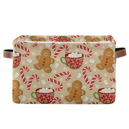 Wamika Christmas Gingerbread Man Storage Basket Fabric Kitchen Baskets Xmas Candy Cane Winter Snowflake Open Home Storage Bins Boxes Foldable Organizer Bag for Gift Book Shelf Closet Baskets 16128 Inches - Image 1