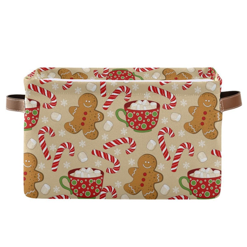 Wamika Christmas Gingerbread Man Storage Basket Fabric Kitchen Baskets Xmas Candy Cane Winter Snowflake Open Home Storage Bins Boxes Foldable Organizer Bag for Gift Book Shelf Closet Baskets 16128 Inches - Image 2