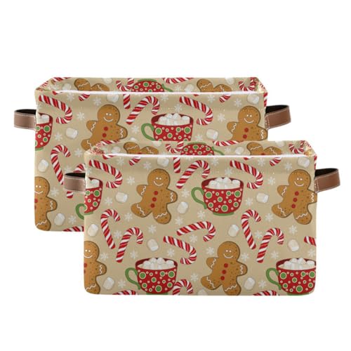 Wamika Christmas Gingerbread Man Storage Basket Fabric Kitchen Baskets Xmas Candy Cane Winter Snowflake Open Home Storage Bins Boxes Foldable Organizer Bag for Gift Book Shelf Closet Baskets 16128 Inches - Image 3