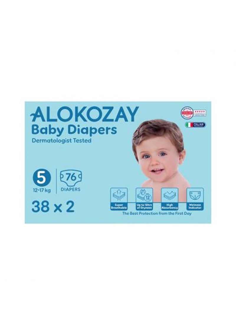 Alokozay Premium Baby Diapers - Size 5 12-17 Kg 2 x 38 Diapers - Image 1
