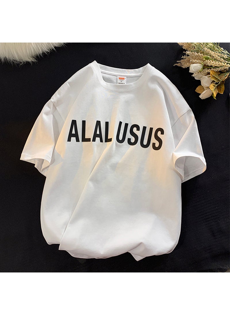 Generic - American Style Vintage Pure Cotton Short Sleeve T-shirts For Men Summer Ins Trendy Brand Loose Fit Half Sleeve Body Tops CMT34 White - Image 1