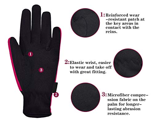 ChinFun Horse Riding Glove Equestrian Gloves Kids for Boys Girls Horseback Riding Gloves Grip for Youth Children Riding Sports Biking Cycling Gardening Fushcia Size M - Image 3