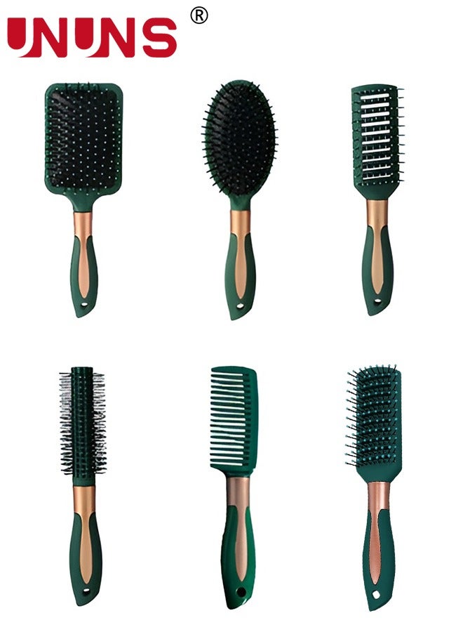 UNUNS 6Pcs Hair Brush Set Comb Set, Hair Brushes for Long Hair No Tangle Hair Brush Paddle Brush Round Hair Brush Dry Brush for Women Men - For All Hair Types, Natural, Fine & Curly - Image 1