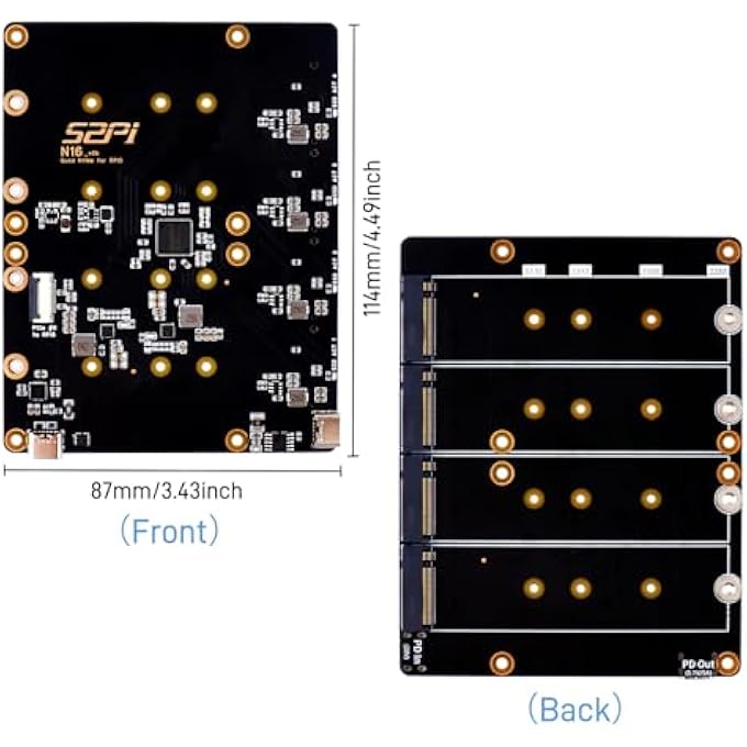 rayihni N16 QUAD M.2 M-KEY NVME SSD HAT FOR RASPBERRY PI 5, SUPPORT M.2 NVME M-KEY 2230/2242/2260/2280 SSDS - Image 2