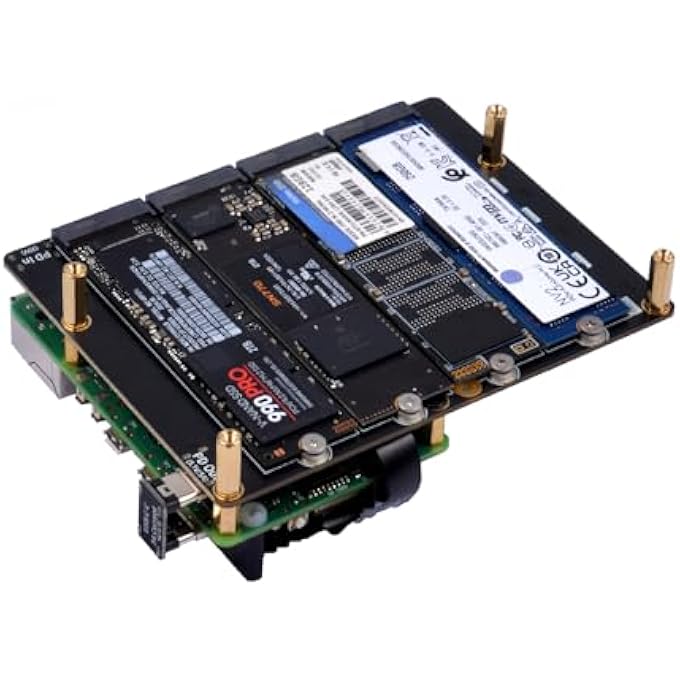 rayihni N16 QUAD M.2 M-KEY NVME SSD HAT FOR RASPBERRY PI 5, SUPPORT M.2 NVME M-KEY 2230/2242/2260/2280 SSDS - Image 1