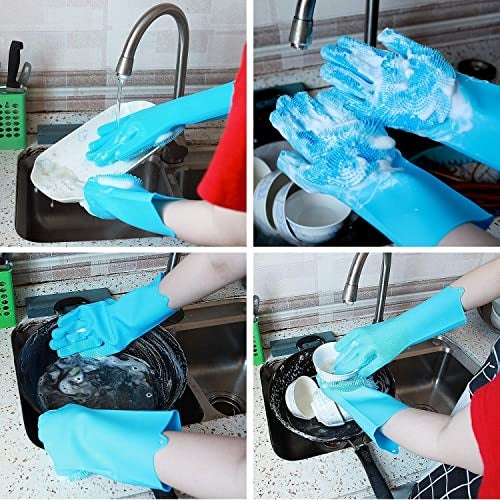 LandVK Heavy Duty Silicone Hand Gloves for Dish washing, Utensil Cleaning, Pet Grooming and Kitchen, Random Color, Free Size, Pack of 1 Pair - Image 5