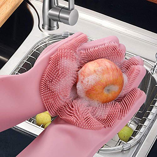 LandVK Heavy Duty Silicone Hand Gloves for Dish washing, Utensil Cleaning, Pet Grooming and Kitchen, Random Color, Free Size, Pack of 1 Pair - Image 3