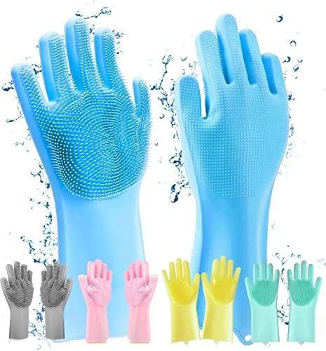 LandVK Heavy Duty Silicone Hand Gloves for Dish washing, Utensil Cleaning, Pet Grooming and Kitchen, Random Color, Free Size, Pack of 1 Pair - Image 1