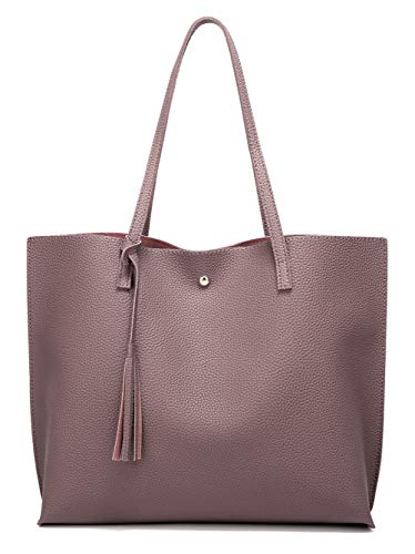 Dreubea Women's Soft Faux Leather Tote Shoulder Bag from, Big Capacity Tassel Handbag Dark Pink - Image 1