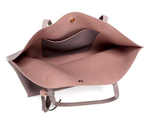 Dreubea Women's Soft Faux Leather Tote Shoulder Bag from, Big Capacity Tassel Handbag Dark Pink - Image 5
