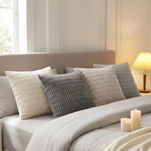 Fancy Homi 4 Packs Decorative Throw Pillow Covers for Living Room Couch Bed Modern Farmhouse Boho Home Dcor Accent Cushion Case 20 x 20 Grey Series - Image 3