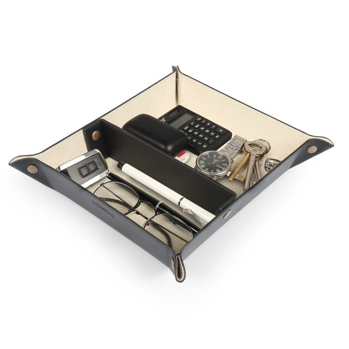 LEATHER TRAY ORGANIZER PRACTICAL LIGHTWEIGHT WATER RESISTANT COMPUTER TABLE DESK STORAGE BOX FOR WALLETS WATCHES KEYS COINS CELL PHONES AND OFFICE EQUIPMENT