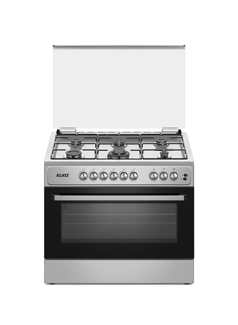 Klass 90 × 60 cm Freestanding 5-Burner Gas Cooker with Oven, Double-Glass Door, Double Turbo Fan Cooling, Chicken Rotisserie & Auto Ignition – Full-Safety Stainless Steel, Made in Turkey - Image 1