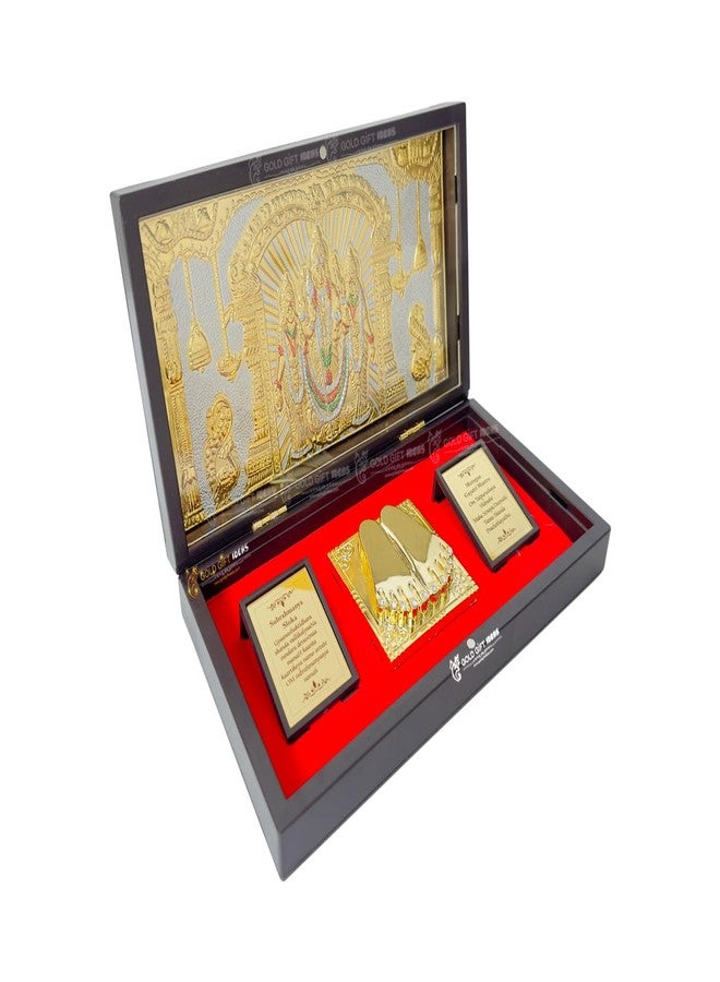 GoldGiftIdeas أفكار هدايا الذهب - إطار صورة سوبراهامانيا سوامي مطلي بالذهب عيار 24 قيراط مع صندوق تشاران بادوكا، تمثال الرب موروجان كارتكييا للمنزل، هدية عيد ديوالي - Image 2