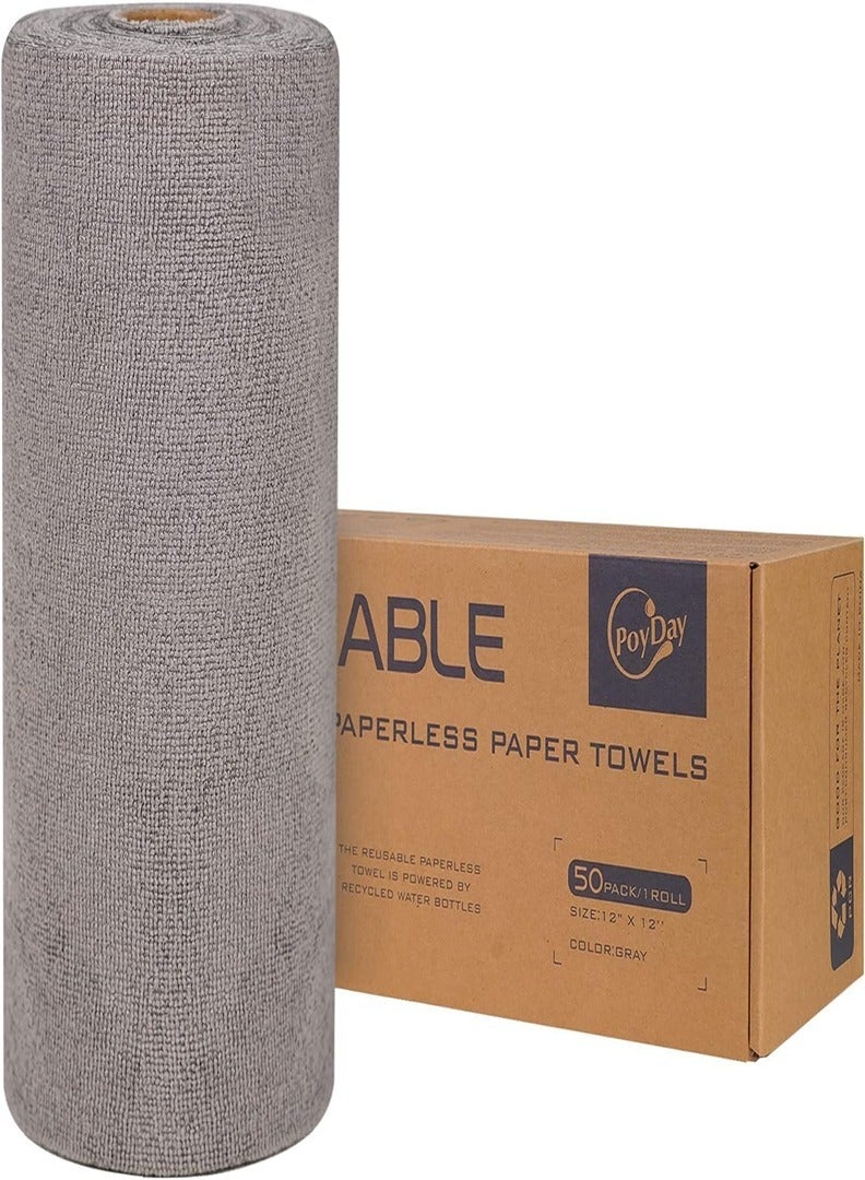 Generic Reusable Washable Paper Towel Roll:25 Pcs Tearless Paper Towels 12 x 12 Inch Eco Friendly Absorbent Reusable Washable Kitchen Towels No Waste (Grey)  - Image 3