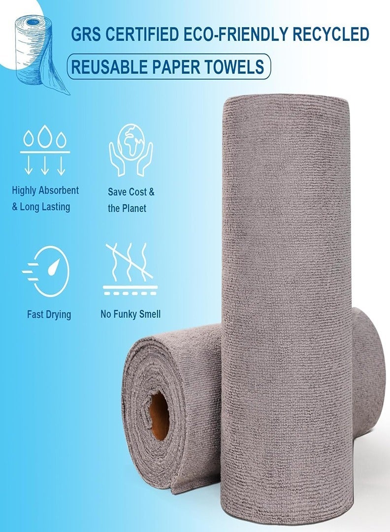 Generic Reusable Washable Paper Towel Roll:25 Pcs Tearless Paper Towels 12 x 12 Inch Eco Friendly Absorbent Reusable Washable Kitchen Towels No Waste (Grey)  - Image 2
