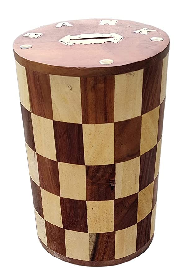 VDIX Handcraft Wooden Casual Money Bank, Gullak For Kids, Birthday Gift For Kids And Adults, Handmade Wooden Coin Holder. Brown - Image 1