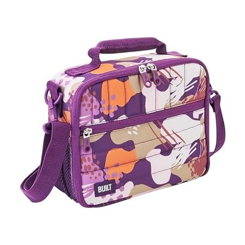 Built Puffer Waterresistant Polyester Lunch Box Lightweight Insulated and Reusable with Detachable Adjustable Strap Abstract Mulberry