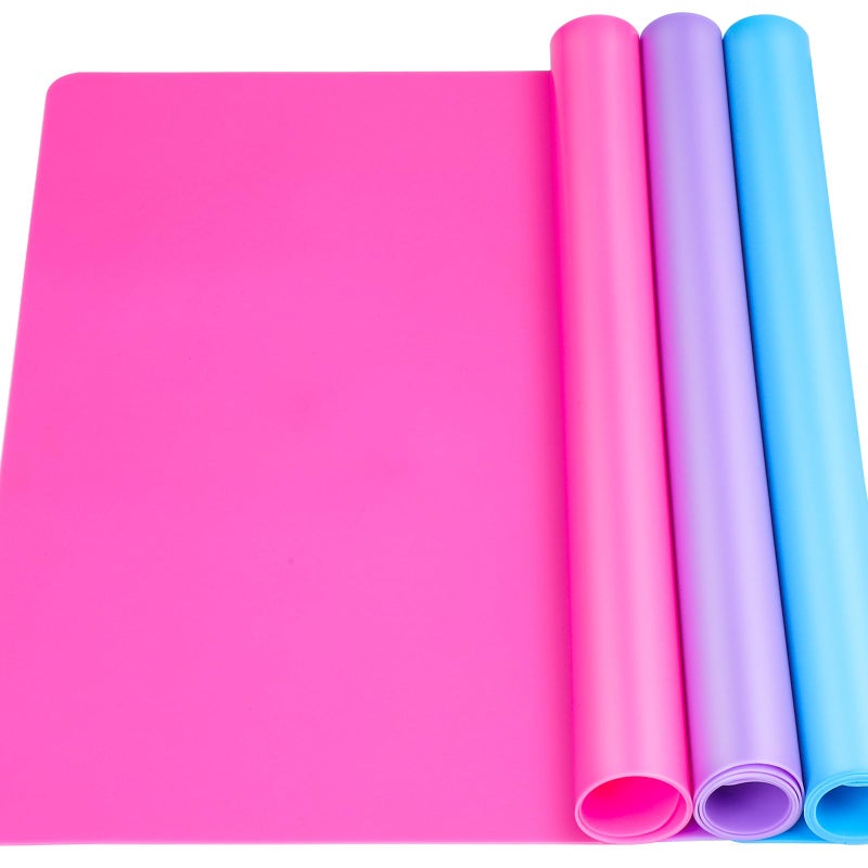 LEOBRO Silicone Mat for Resin Molds 3 PCS Silicone Mats for Epoxy Resin UV Resin Play Dough Mat Clay Mat Nonstick Silicone Sheets Pads for DIY Arts and Crafts Pink Purple Blue 157x 117