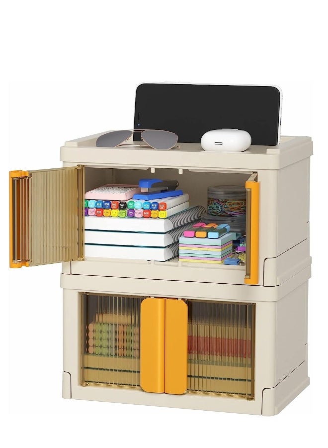 Set of 2 Foldable Plastic Office Storage Bins with Lids, Perfect for Organizing Supplies, Snacks, and More, Keep Your Workspace Tidy - Image 1