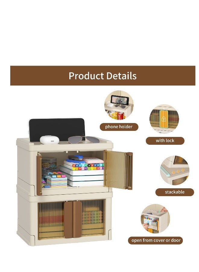 Set of 2 Foldable Plastic Office Storage Bins with Lids, Perfect for Organizing Supplies, Snacks, and More, Keep Your Workspace Tidy - Image 3