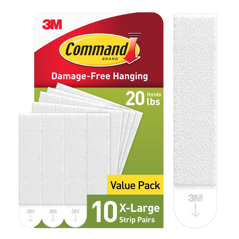 Command 20 lb XL Heavyweight Picture Hanging Strips 10 Pairs (20 Command Strips), Damage-Free Hanging Picture Hangers, Heavy Duty Wall Hanger for Home Decor, White Adhesive - Image 1