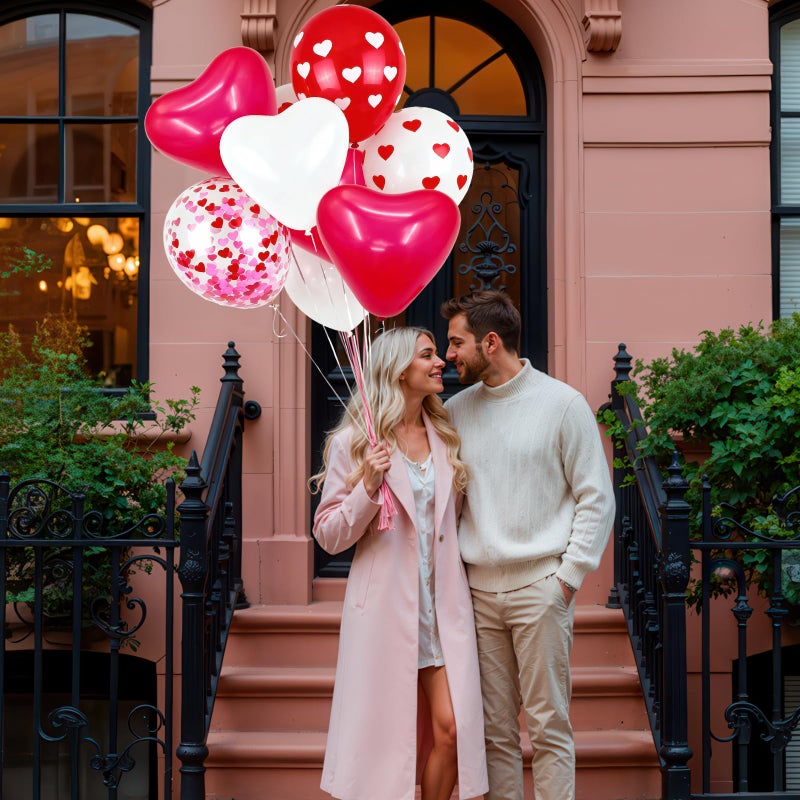 Paeyeq Red and White Heart Balloons, Valentines Day Balloons Heart Shaped Confetti Latex Balloon for Happy Galentines Valentine's Day Love Wedding Engagement Anniversary Proposal Birthday Party Decorations - Image 4