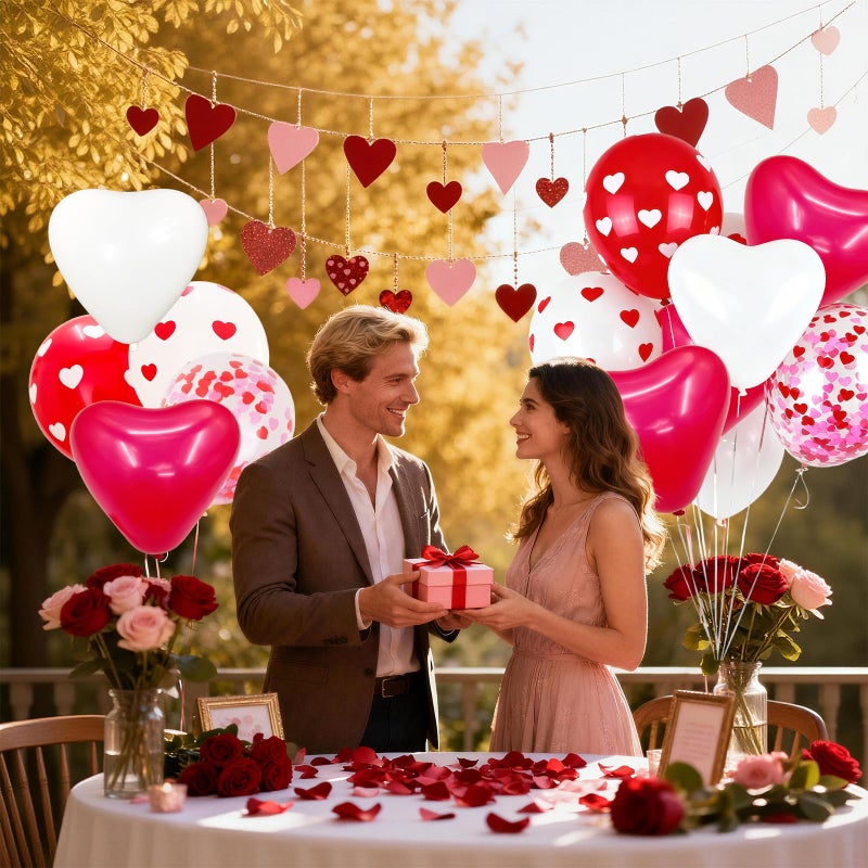 Paeyeq Red and White Heart Balloons, Valentines Day Balloons Heart Shaped Confetti Latex Balloon for Happy Galentines Valentine's Day Love Wedding Engagement Anniversary Proposal Birthday Party Decorations - Image 3