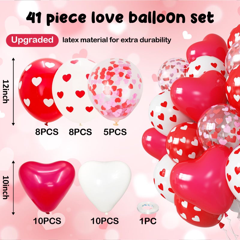Paeyeq Red and White Heart Balloons, Valentines Day Balloons Heart Shaped Confetti Latex Balloon for Happy Galentines Valentine's Day Love Wedding Engagement Anniversary Proposal Birthday Party Decorations - Image 2