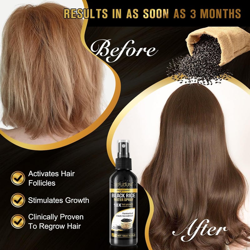 Vedora Organic Black Rice Water Spray For Hair Growth, A Solution With Castor Oil And Ginger Root Extract For Thicker And Fuller Hair, Apu - Image 3