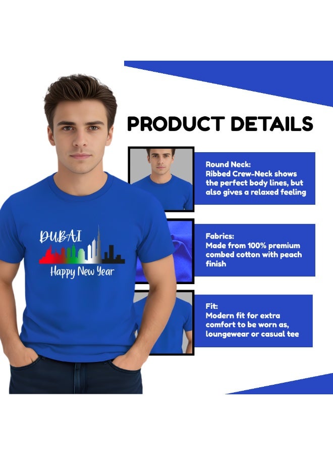Happy New Year Dubai Adult Men's T-Shirt-Men's  Round Neck Short Sleeve T-Shirt With Happy New Year And Dubai Design-Perfect For New Year Party Celebration - Image 4