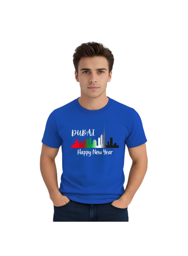 Happy New Year Dubai Adult Men's T-Shirt-Men's  Round Neck Short Sleeve T-Shirt With Happy New Year And Dubai Design-Perfect For New Year Party Celebration - Image 1