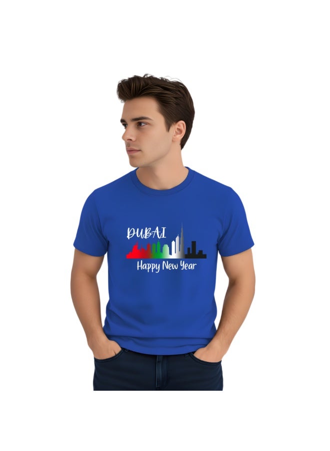 Happy New Year Dubai Adult Men's T-Shirt-Men's  Round Neck Short Sleeve T-Shirt With Happy New Year And Dubai Design-Perfect For New Year Party Celebration - Image 3