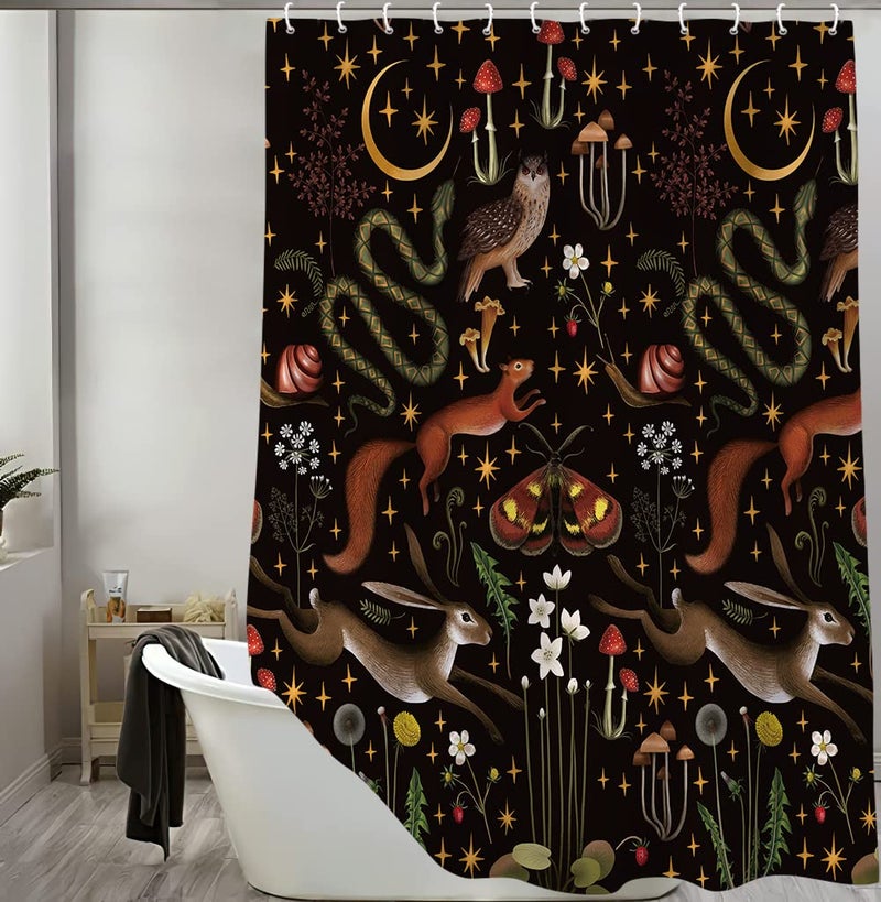 Uokiuki Fairy Rustic Forest Shower Curtain for Bahtroom, Country Woodland Wild Animals Butterfly Mushroom Set Hunting Shower Curtain, Farmhouse Rustic Cabin Lodge Shower Curtain Set with Hooks 70X70IN - Image 4
