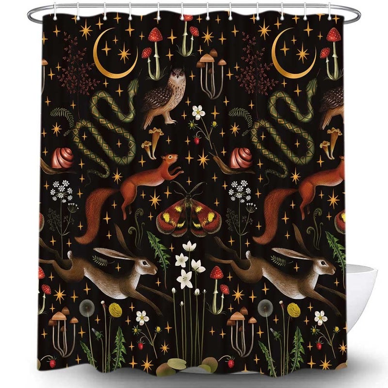 Uokiuki Fairy Rustic Forest Shower Curtain for Bahtroom, Country Woodland Wild Animals Butterfly Mushroom Set Hunting Shower Curtain, Farmhouse Rustic Cabin Lodge Shower Curtain Set with Hooks 70X70IN - Image 2