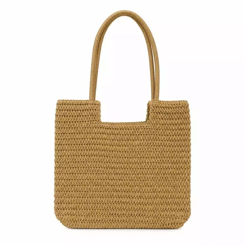 Hand Woven Natural Straw Ladies Beach Bag with Trendy Design and Strong Rope Handle- Brown