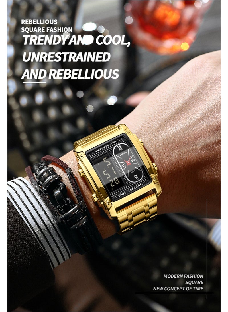بينبوند ساعة كوارتز مربعة للرجال، متعددة الوظائف، مقاومة للماء، بآلية حركة مزدوجة - Image 4