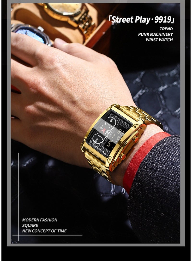 بينبوند ساعة كوارتز مربعة للرجال، متعددة الوظائف، مقاومة للماء، بآلية حركة مزدوجة - Image 3