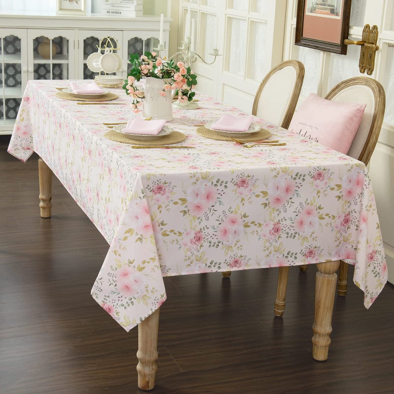 Joyfol Day Joyfold Day Flower Tableloth Pink Floral Table Cloth for Rectangle Tables Cover مقاومة للماء غطاء طاولة الورد المقاوم للماء لحفلات الزفاف باستخدام زفاف الربيع/الصيف (60 × 84 بوصة) - Image 3