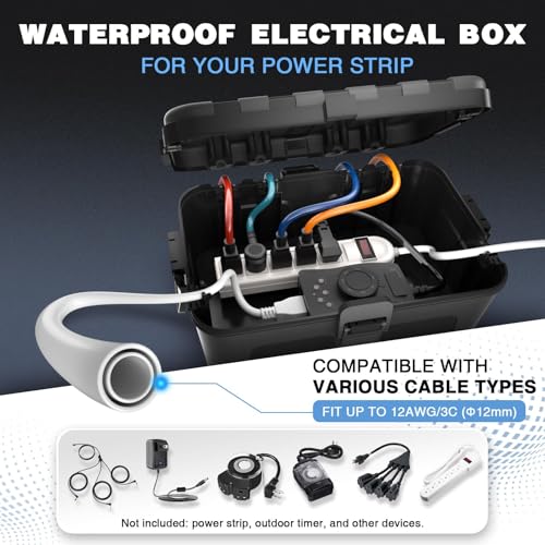 Flemoon Large Outdoor Electrical Box (12.5 x 8.5 x 5 inch), IP54 Waterproof Extension Cord Cover Weatherproof, Protect Outlet, Plug, Socket, Timer, Power Strip, Holiday Light Decoration, Black - Image 2