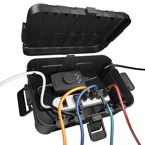 Flemoon Large Outdoor Electrical Box (12.5 x 8.5 x 5 inch), IP54 Waterproof Extension Cord Cover Weatherproof, Protect Outlet, Plug, Socket, Timer, Power Strip, Holiday Light Decoration, Black - Image 1