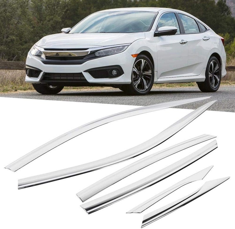 woobles Window Visor Guard, Car Shield Deflectors Electroplated Window Vent Visor Rain Sun Guard Refitting 6Pcs/Set Fit for Civic 2016-2020 - Image 5