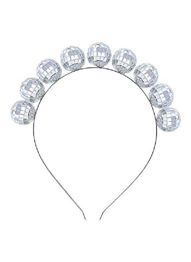 Coucoland Vintage Disco Ball Headband 1970S Disco Costume Headpiece For Disco Party (Silver)  - Image 1