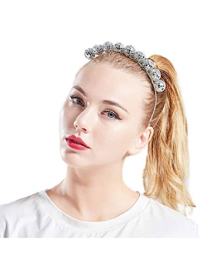 Coucoland Vintage Disco Ball Headband 1970S Disco Costume Headpiece For Disco Party (Silver)  - Image 3