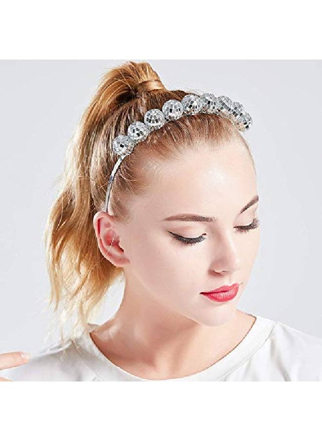 Coucoland Vintage Disco Ball Headband 1970S Disco Costume Headpiece For Disco Party (Silver)  - Image 4