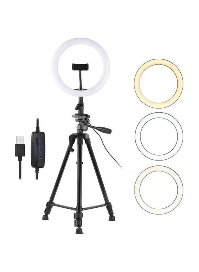 مصباح حلقي LED قابل للتعتيم مع حامل ثلاثي القوائم متعدد الألوان