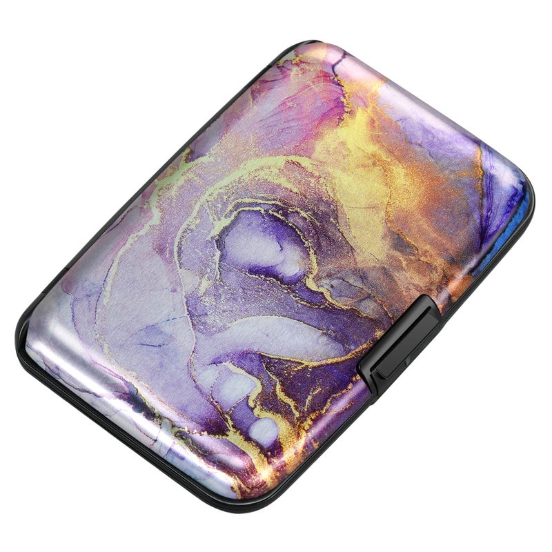 ELFISH Mini RFID Aluminum Wallet Credit Cards Holder Business Card Case Metal ID Case for Men Womenï¼ˆLight Purple Marble - Image 1