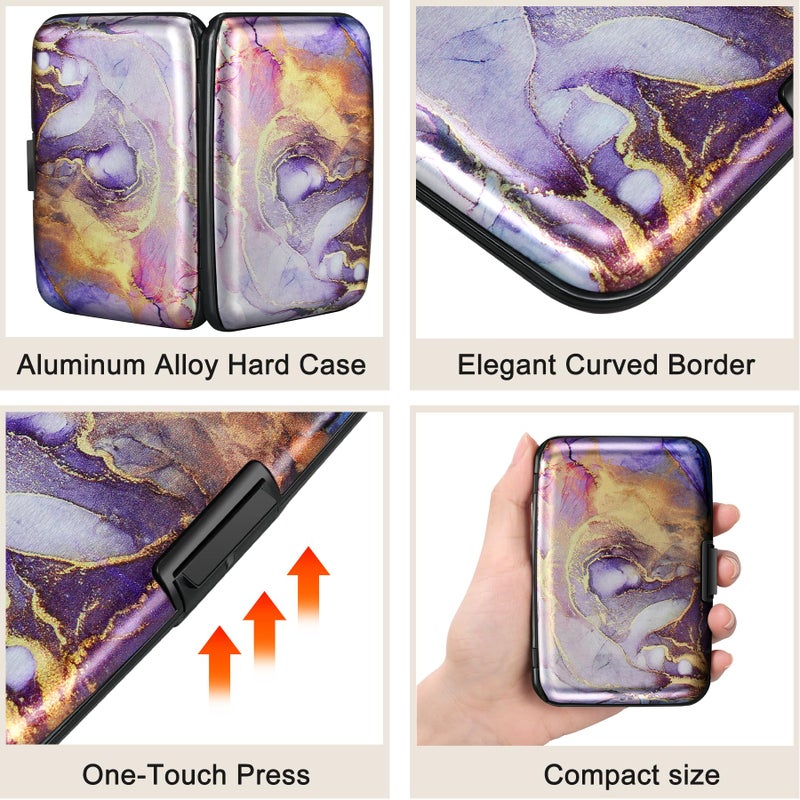 ELFISH Mini RFID Aluminum Wallet Credit Cards Holder Business Card Case Metal ID Case for Men Womenï¼ˆLight Purple Marble - Image 3