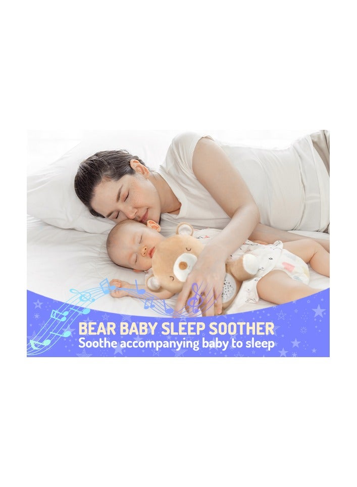 Teddy Bear Baby Soother - Sleep Soothing White Noise, Portable Night Light Projector and Melodies, Toddler Crib Lullaby Machine Sleeping Aid for Newborns and Up, Babies Stuffed Animal Plush Toy - Image 1